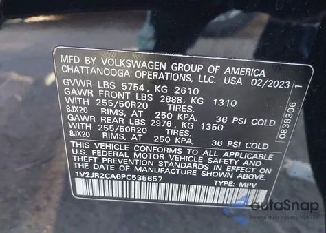 2023 Volkswagen Atlas 3.6L V6 Se W/Technology z USA, uszkodzony, nr VIN 1V2JR2CA6PC535657